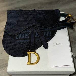 Dior Navy Saddle Bag with Gold 'D' Charm